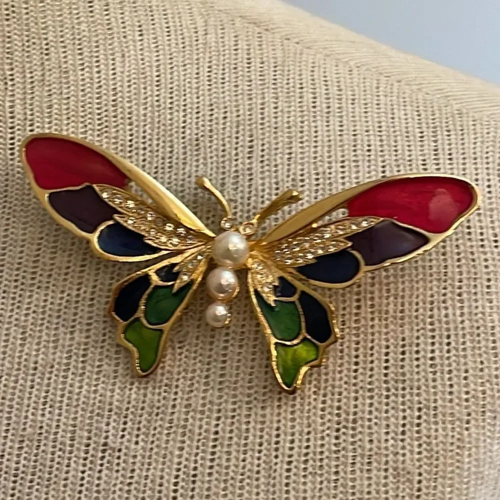 Vintage Good Quality Enamel- Cloisonné Butterfly Pin Brooch Colorful Insect